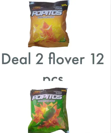 Popitos Crunchy Nachos Snack 12 pcs package – crispy corn chips, perfect for snacking, imagecaption=Popitos Crunchy Nachos Snack (12 pcs) – enjoy the ultimate crunch with Khareedo | Kharedo’s fast delivery.