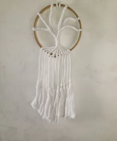 Handmade tree shape macrame wall hanging in natural off‑white cotton cord, perfect boho home décor