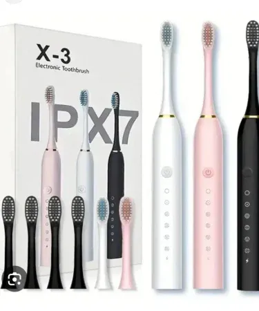 6‑Mode Sonic Electric Toothbrush with Smart Timer, IPX7 Waterproof, Rechargeable, White Brush Head – Khareedo | Kharedo