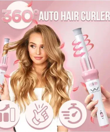 Automatic 360° Rotating Hair Curler with Ceramic Heat Wand – White & Pink , imagecaption=Automatic Hair Curler Spin 360° Rotating Styling Roller – Khareedo ,