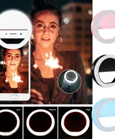 Portable rechargeable LED selfie ring light for mobile phones – perfect for TikTok, Instagram Reels and photography , imagecaption=Mobile Selfie Ring Light – bright, adjustable, and rechargeable – available on Khareedo | Kharedo ,