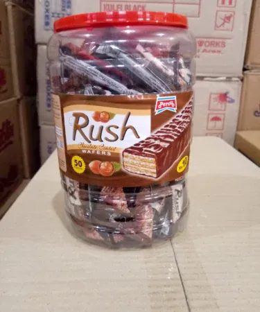 Rush jar chocolate wafers 180g pack – crunchy chocolate wafer snack , imagecaption= Rush jar chocolate wafers – delicious chocolate wafer snack, 180 g, available on Khareedo & Kharedo ,