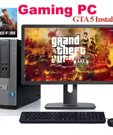 Complete Gaming PC Setup Dell OptiPlex 390/790/990 with 15‑inch LCD, keyboard, mouse, cables and GTA 5 installed, imagecaption=Ready‑to‑play Dell OptiPlex gaming PC with GTA 5 – perfect for gamers in Pakistan,