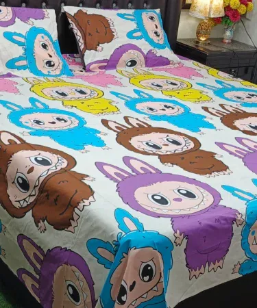 King size double cotton cartoon bedsheet for girls – soft, vibrant character print, perfect for kids rooms in Pakistan, Khareedo | Kharedo