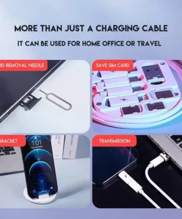 5 in 1 Multifunctional Portable Data Cable Storage Set with 4‑port adapter, SIM‑card ejector and built‑in phone stand