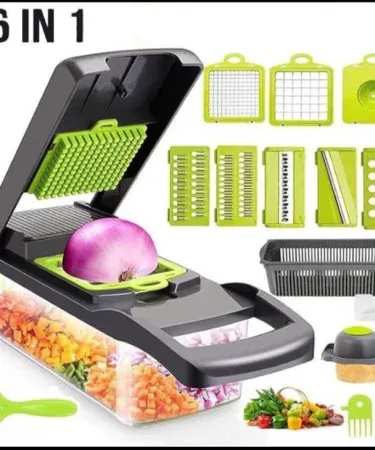 16‑piece vegetable slicer set with stainless steel blades and adjustable attachments, perfect for kitchen use