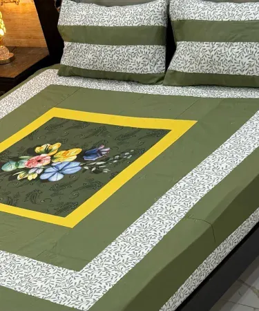 Digital Gold Panel Cotton Bedsheet Set – King Size (3pc) with 2 Pillow Covers – Latest Collection