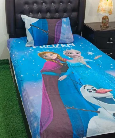 Cartoon characters printed cotton single bedsheet with matching pillow cover for baby girls, vibrant nursery décor