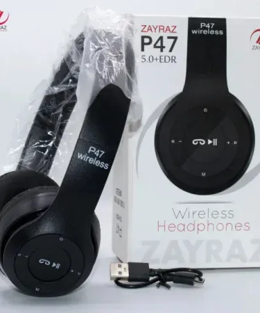 P47 Wireless Bluetooth Foldable Headphone – sleek matte finish, foldable design, noise‑cancelling microphone