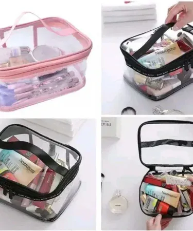 NEW Transparent Waterproof Square Cosmetics Organizer Makeup Bag Full Size – mix random colors, clear view, waterproof design