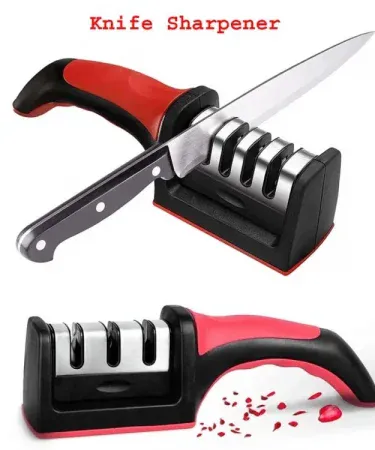 Household Knife Sharpener three‑section diamond cutter for kitchen use, imagecaption=Three‑section diamond knife sharpener – ideal for sharpening all kitchen knives,