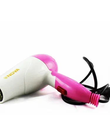Professional foldable 1000W hair dryer in pink and blue, portable 2‑speed styling machine for men, women and girls, imagecaption=Compact foldable hair dryer – perfect for travel, home and salon styling.