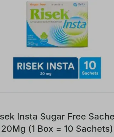 Risek Insta Sugar Free Sachets 20mg - 10 sachets box, imagecaption=Risek Insta Sugar Free Sachets 20mg (10 sachets) – perfect for a sugar‑free lifestyle.