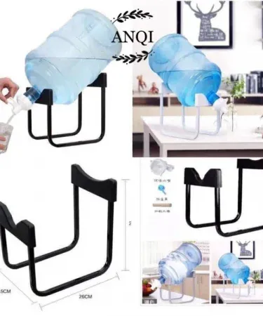 2 Pic metal water bottle stand with tap, collapsible non‑screw rack holding a 19 L water jug