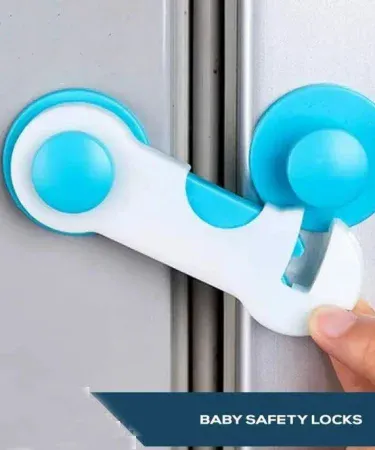 Blue plastic child safety lock for drawers, cabinets and fridge – 9.5 cm, lightweight design, perfect for toddler proofing