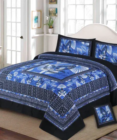 4 Piece 3D Crystal Cotton King Size Bedsheet Set with 2 Pillow Covers and 1 Cushion Cover – Khareedo & Kharedo