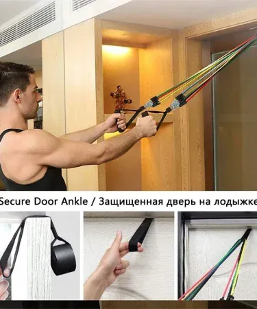 11PCS Power Exercise Resistance Band Set 5‑in‑1 – Fitness Bands for Men and Women, includes 5 bands, handles, ankle straps, door anchor, and pouch, imagecaption=Complete 11‑piece resistance band set for versatile home workouts – available on Khareedo & Kharedo with COD.