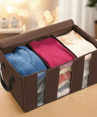 Foldable wardrobe with clear window and built‑in dividers – compact transparent storage organizer for clothes