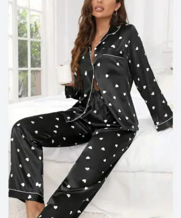 Silk night suit for women with ponytail night dress, luxurious silk sleepwear, elegant bedtime outfit