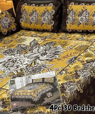 4Pc 3D Panel King Size Crystal Cotton Bedsheet – premium luxury bedding set, imagecaption=Premium 4‑piece 3D panel king size crystal cotton bedsheet set from Khareedo | Kharedo.