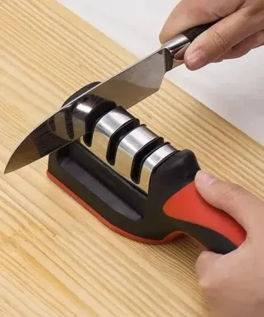 Household Knife Sharpener three‑section diamond cutter for kitchen use, imagecaption=Three‑section diamond knife sharpener – ideal for sharpening all kitchen knives,