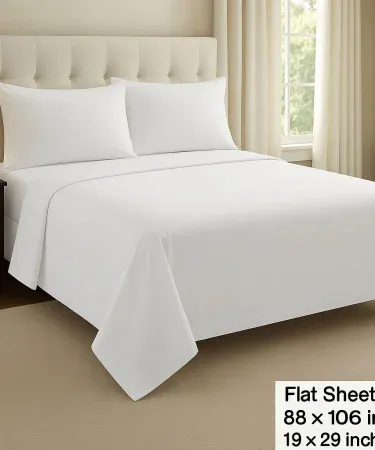 Premium white 100% cotton king size and single bedsheet set with flat sheet and two pillow covers, imagecaption=Elegant white cotton bedsheet set perfect for hotels, hospitals, and home bedrooms,
