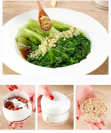 Mini Garlic Chopper hand‑pull manual food processor – compact aluminium kitchen tool, imagecaption=Mini Garlic Chopper – versatile hand‑held vegetable chopper available on Khareedo & Kharedo,