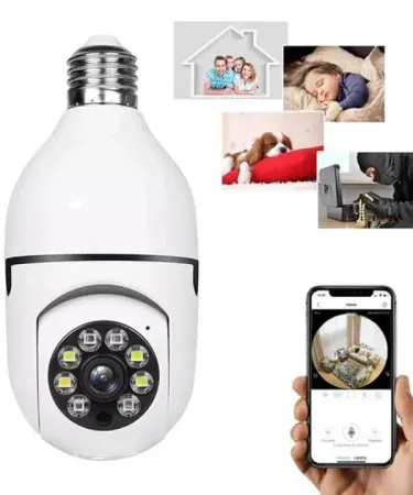 1080P Full HD WiFi Smart CCTV Camera with 360° rotating bulb design, night vision and two‑way audio – perfect for indoor and outdoor home security