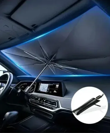 Foldable Car Windshield Umbrella Sunshade providing UV protection and heat reduction for vehicle windshields