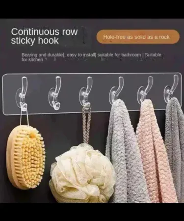 Crystal clear acrylic 6‑hook coat rack with punch‑free sticky mount for kitchen and bathroom, imagecaption=Sleek transparent acrylic coat hook rack – 6 hooks, waterproof, no‑drill installation, perfect for Pakistani homes,