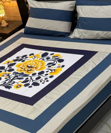 Digital Gold Panel Cotton Bedsheet Set – King Size (3pc) with 2 Pillow Covers – Latest Collection