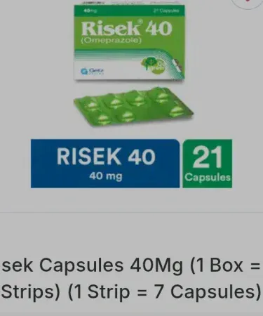 Risek Capsules 40mg Omeprazole 3 strips box – Khareedo , imagecaption=Risek Capsules 40mg – 3 Strips (7 capsules each) – Available on Khareedo with Check on Delivery ,