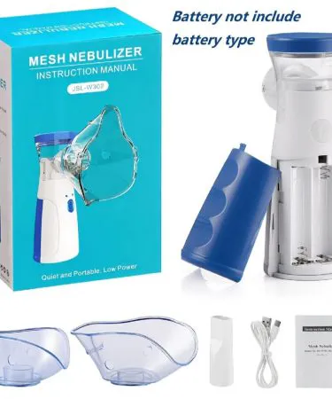 Mesh Portable Nebulizer Machine – compact USB rechargeable nebulizer for kids and adults, silent operation, includes mask and mouthpiece