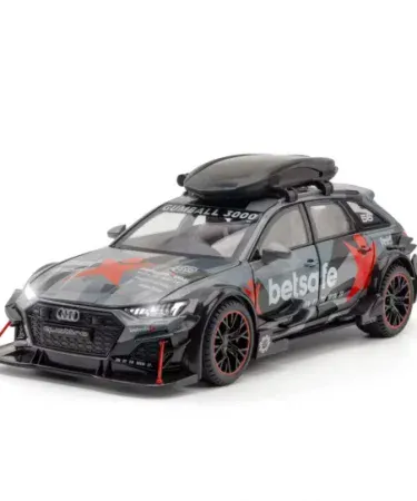 1:24 scale Audi RS6 Modified Widebody Stance Edition diecast model with openable doors and pullback function, imagecaption=Premium 1:24 Audi RS6 Modified Alloy Model Car – Widebody Stance Edition with openable doors and pullback.