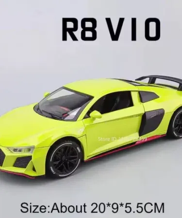1:24 Scale Yellow Audi R8 V10 Plus Diecast Model Car with openable doors and pull‑back action, imagecaption=Premium 1:24 Scale Audi R8 Diecast Model – Perfect for collectors and gifts,