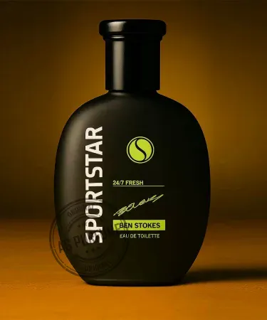 SPORTSTAR 24/7 Fresh Ben Stokes Eau De Toilette perfume bottle – matte black design, 20 ml, 50 ml, 100 ml, original Star Collection, for men