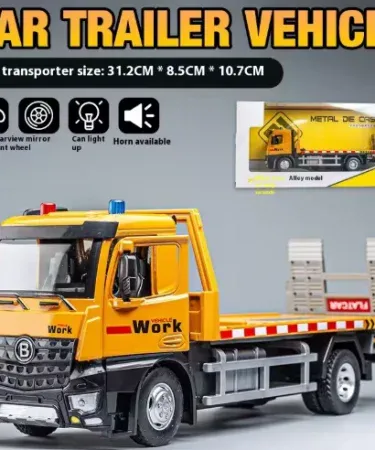 1:18 Scale Tow Truck Flatbed Diecast Model with openable doors, working lights and extendable ramp, imagecaption=Premium 1:18 diecast tow truck flatbed toy – openable cabin, functional lights and loading ramp.