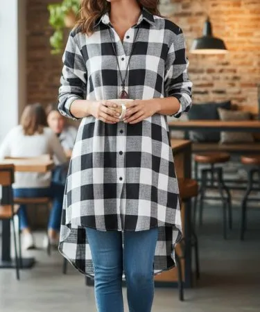 Ladies Checked Kurta made of check cotton fabric, standard size, 34‑inch length, chest up to 20 inches – perfect for casual and formal wear