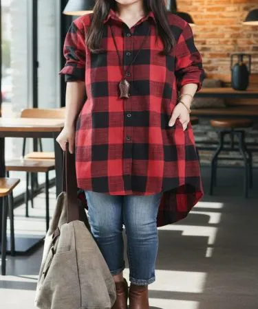 Ladies Checked Kurta made of check cotton fabric, standard size, 34‑inch length, chest up to 20 inches – perfect for casual and formal wear