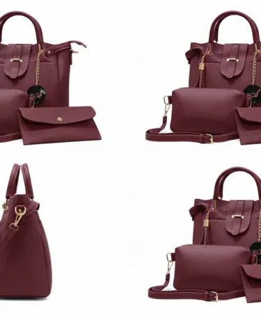 3 pcs ladies hand bag set – stylish PU leather main handbag, shoulder bag and compact pouch displayed together, imagecaption=Elegant 3‑piece PU leather handbag set perfect for party and daily use.