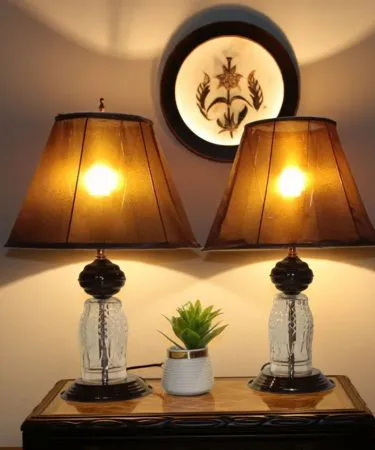 black and golden table lamp set with fabric shade and metal base**