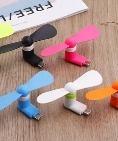 Mobile Phone Fan Android Mini Portable Flexible C‑Type Fan – lightweight, flexible USB‑C fan in black, white and blue colors for on‑the‑go cooling.