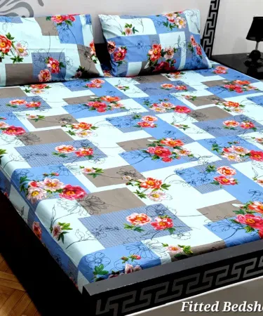 King Size Royal Linen Fitted Set Pure Cotton Satin Bedsheet with Pillow Cases, imagecaption=Elegant King Size Royal Linen Fitted Set – Pure Cotton Satin – Available on Khareedo & Kharedo,