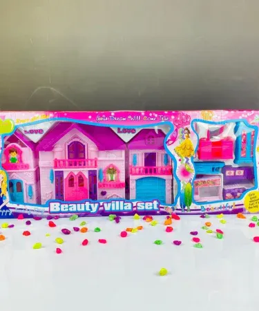 Big Beauty Villa Set Doll House 22 inches length 9 inches height colorful pretend play toy for girls, imagecaption=Big Beauty Villa Set Doll House – perfect kids gift and imaginative play set,