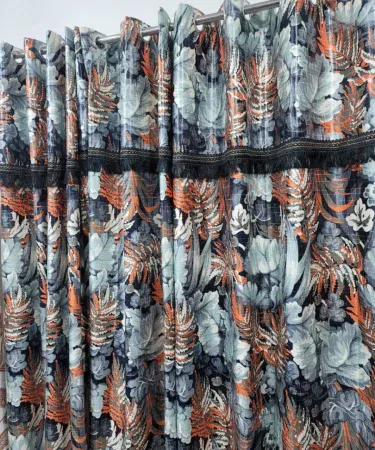 The Touch of Luxury crystal silk curtains draped elegantly in a modern bedroom, showcasing premium silk texture and luxurious sheen