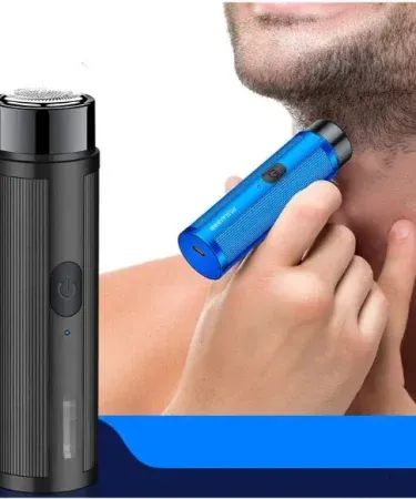 Mini Electric Shaver Multifunctional USB Charging Waterproof Pocket Razor – Blue/Black, imagecaption=Compact USB‑rechargeable waterproof mini electric shaver available at Khareedo & Kharedo Pakistan.
