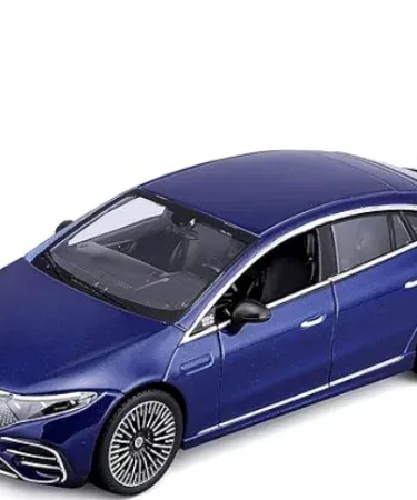 Maisto 1:27 Mercedes‑Benz EQS Diecast Model Car in blue metallic finish with opening doors and pull‑back action