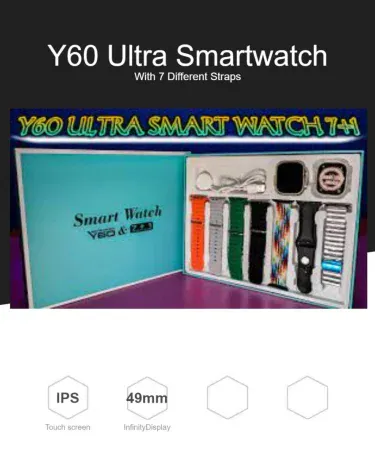 2024 Y60 Ultra Smartwatch with 7 interchangeable straps – HD AMOLED circular screen and ECG monitoring