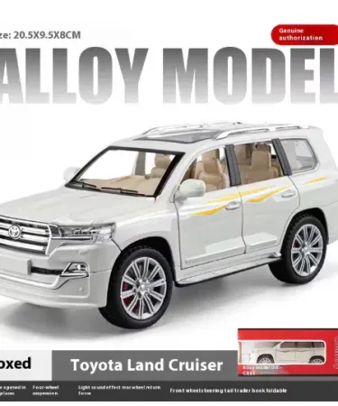 1:24 scale Toyota Land Cruiser LC200 diecast model with realistic smoke effect, LED headlights and taillights, pull‑back metal SUV toy, imagecaption=Detailed 1:24 Toyota Land Cruiser LC200 alloy diecast model showcasing smoke feature and LED lights – perfect for kids and collectors.