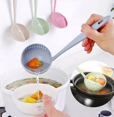 2‑in‑1 plastic ladle and spoon strainer with long handle – cute kitchen tableware, perfect for soups and frying